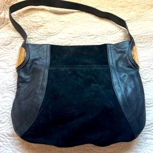 B Makowsky leather and suede shoulder bag